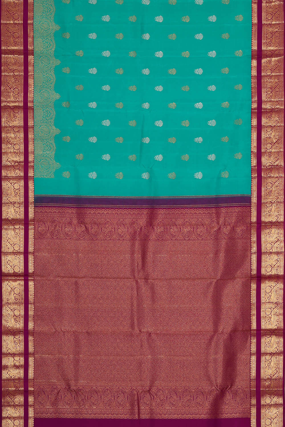 Image of Kanchipattu Turquoise Blue Brocade Saree